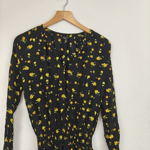 Rails Jasmine Yellow Roses Long Sleeve Smocked Waist Mini Dress Size XS Women's - Picture 7 of 15